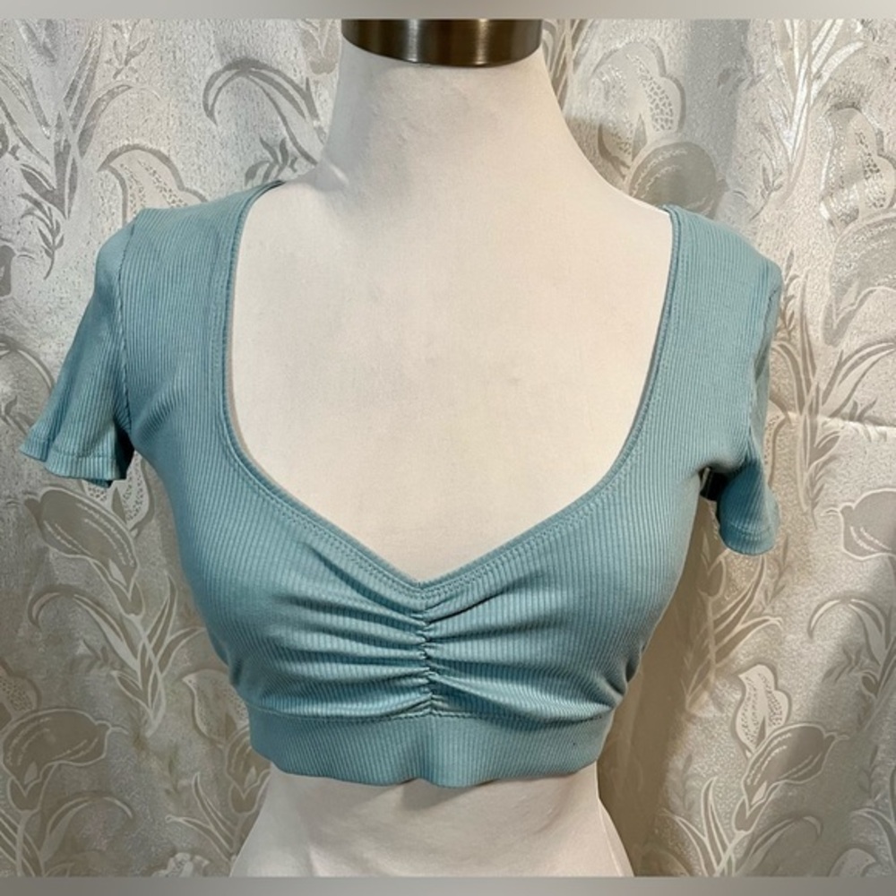 Zara Blue Scoop Neck Crop Top